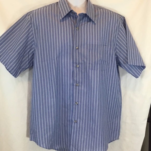Van Heusen Blue Tan Striped Mens Sz M 15 15 1/2 33 - Picture 1 of 5
